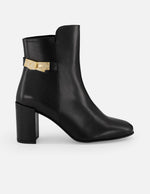 Botines negros piel de mujer adorno lateral color dorado Pd