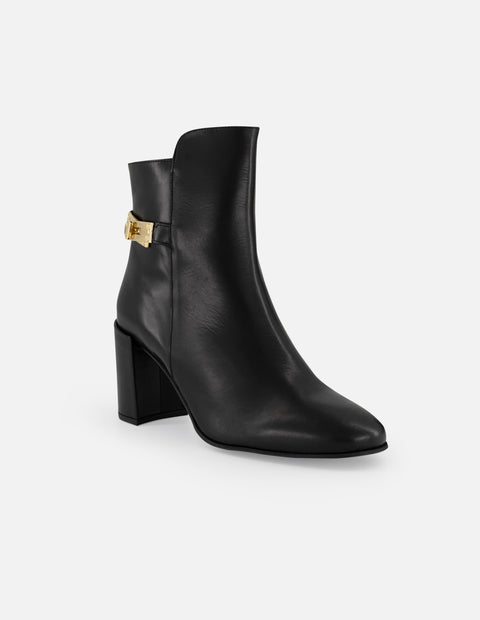 Botines negros piel de mujer adorno lateral color dorado Pd