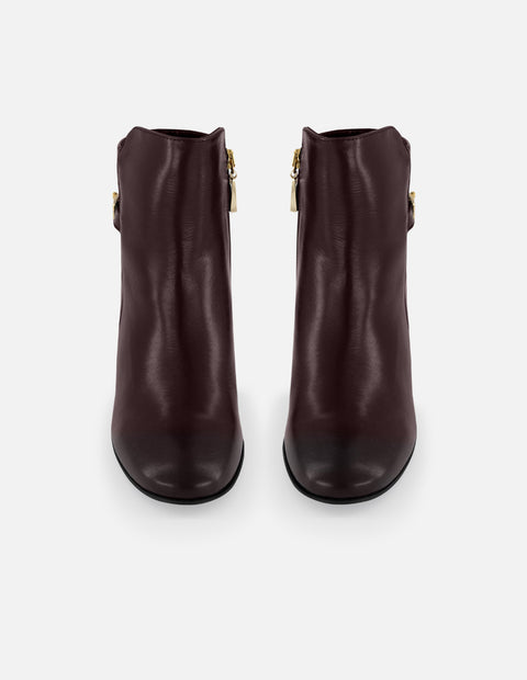 Botines vino piel de mujer adorno lateral color dorado Pd