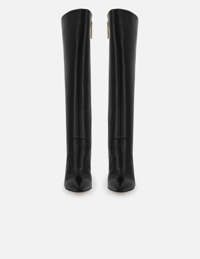 Botas negras piel de mujer con elástico logo Pd color dorado
