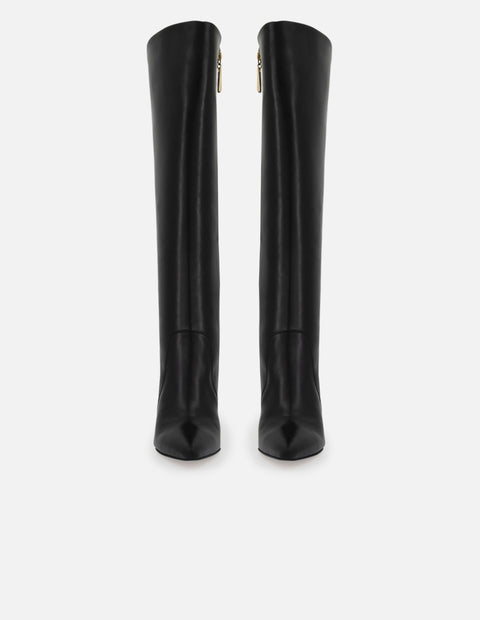 Botas negras piel de mujer con elástico logo Pd color dorado