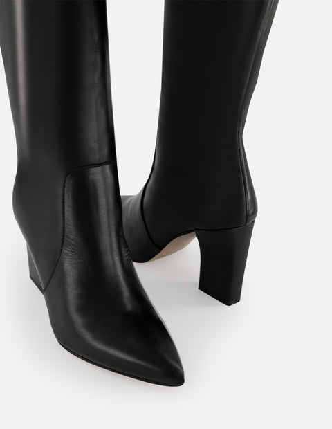 Botas negras piel de mujer con elástico logo Pd color dorado