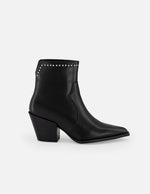 Botines negros piel de mujer adornos color plata tacón pequeño