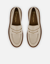 Mocasines blancos en piel con contraste café para mujer