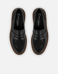 Mocasines negros con contraste café y suela ligera