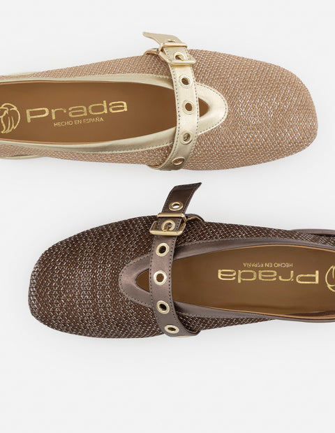 Balerina color dorado reja para mujer con combinación de materiales