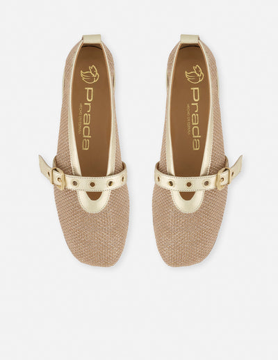 Balerina color dorado reja para mujer con combinación de materiales