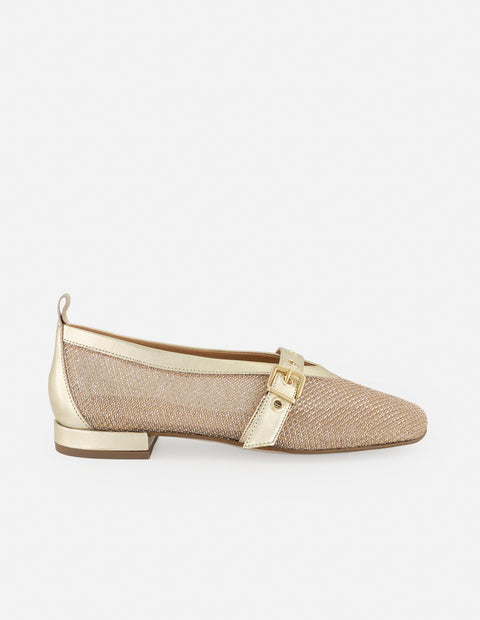Balerina color dorado reja para mujer con combinación de materiales