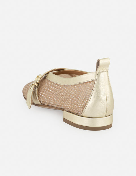 Balerina color dorado reja para mujer con combinación de materiales