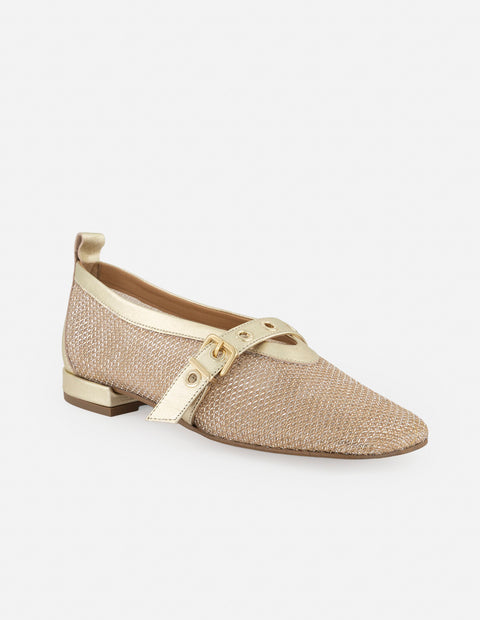 Balerina color dorado reja para mujer con combinación de materiales