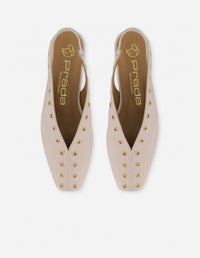 Flats nude en piel metalizada para mujer con ojillos metálicos
