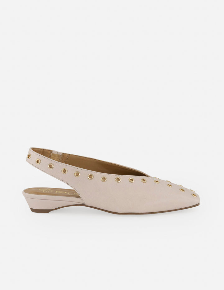 Flats nude en piel metalizada para mujer con ojillos metálicos