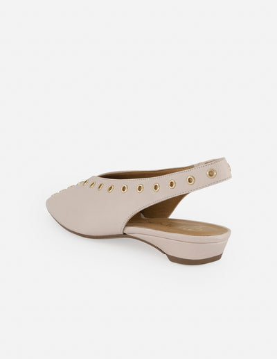 Flats nude en piel metalizada para mujer con ojillos metálicos