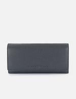 Monedero negro en piel con relieve y broche dorado
