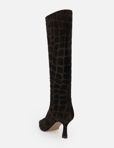 Bota café ante para mujer con grabado tipo coco