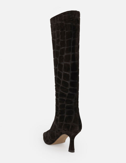 Bota café ante para mujer con grabado tipo coco