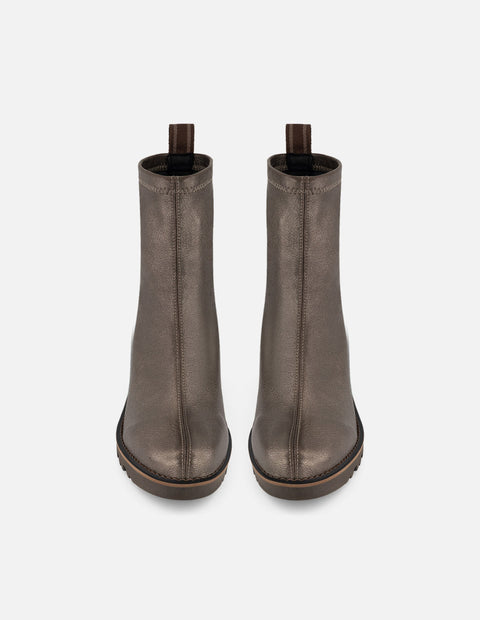 Botines color oro lycra piel con detalle metálico para mujer