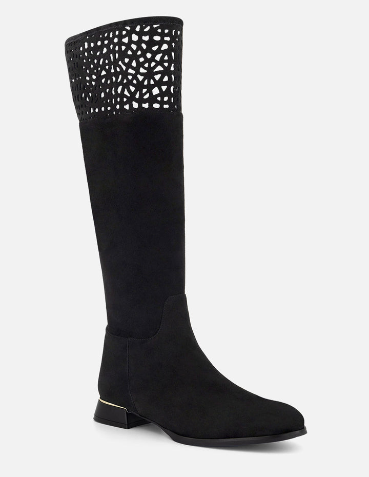 Bota color negro ante con acabado aterciopelado para mujer