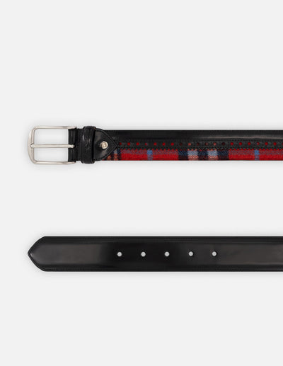Cinturón negro piel para hombre con combinación de materiales
