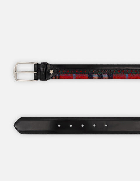 Cinturón negro piel para hombre con combinación de materiales