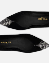 Flats negro ante para mujer con combinación de materiales