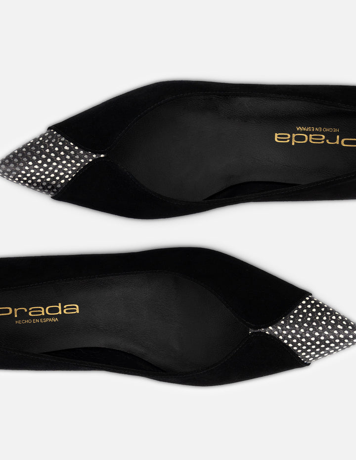 Flats negro ante para mujer con combinación de materiales