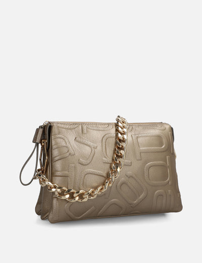 Bolso bandolera de piel color oro para mujer