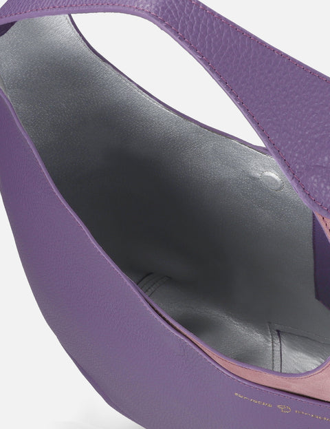 Bolso media luna piel ante y bombeada color morado