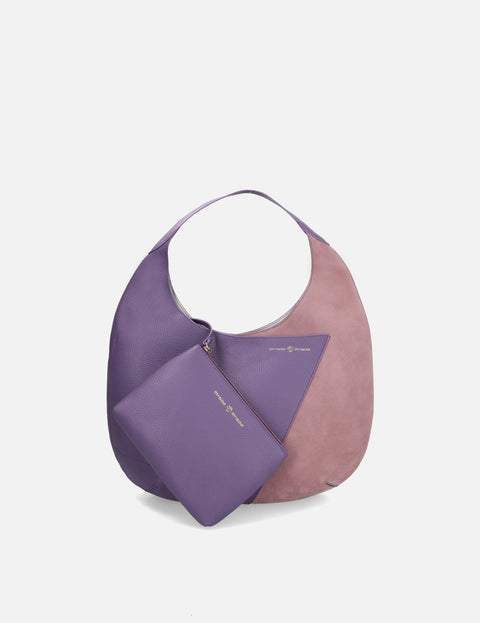 Bolso media luna piel ante y bombeada color morado