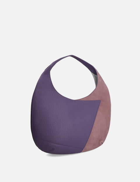 Bolso media luna piel ante y bombeada color morado