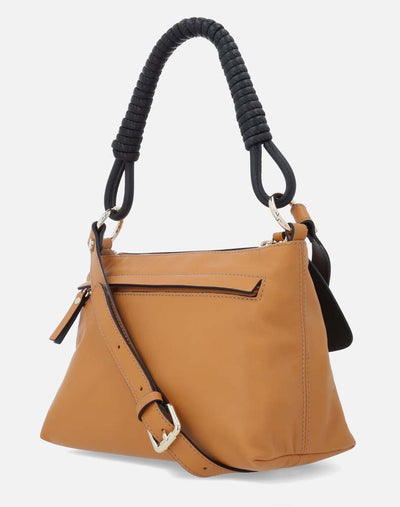 Bolso satchel en piel napa color amarillo y solapa grabada con  logo Pd para mujer