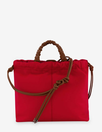 Bolso bandolera con grabado Pd al frente en color rojo para mujer