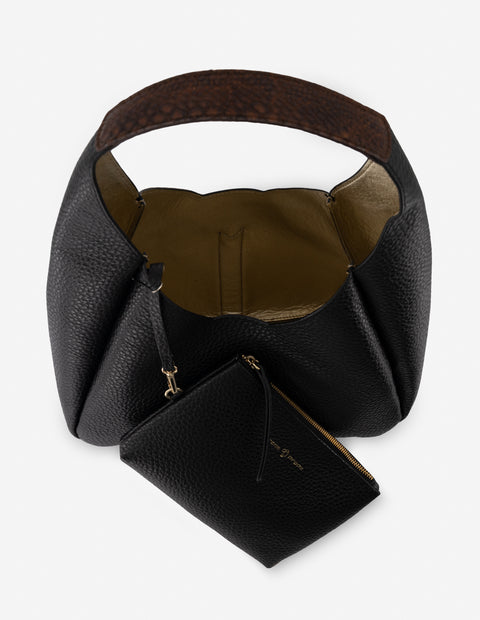 Bolso al hombro color negro con detalles de serpiente para mujer