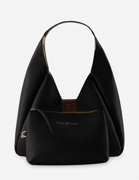 Bolso al hombro color negro con detalles de serpiente para mujer