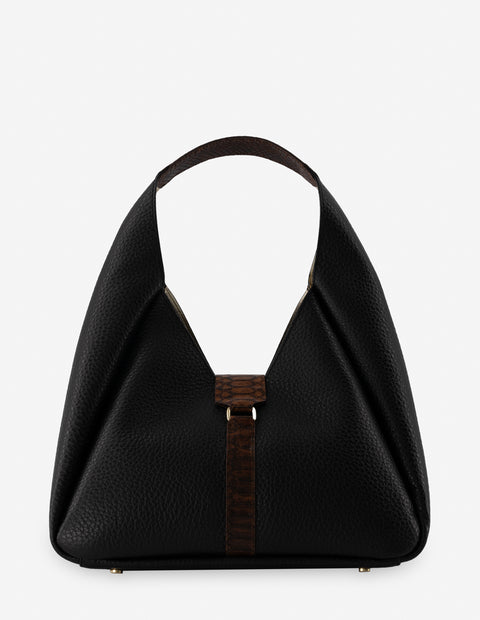 Bolso al hombro color negro con detalles de serpiente para mujer