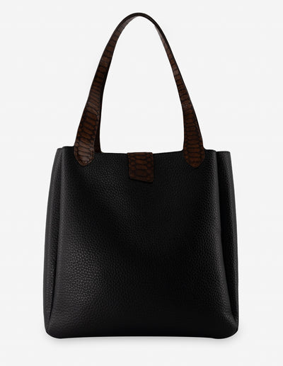 Bolso tipo shopper color negro con detalles de serpiente para mujer