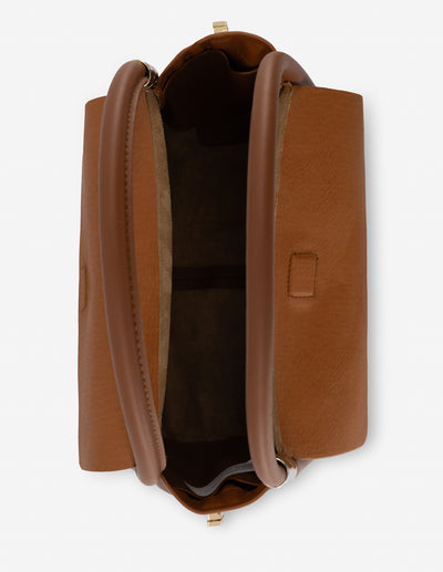 Bolso de mano en piel color cuero para mujer