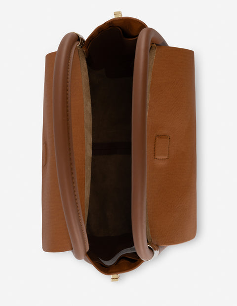 Bolso de mano en piel color cuero para mujer