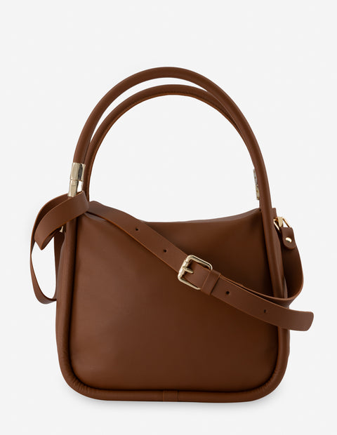 Bolso de mano en piel color cuero para mujer