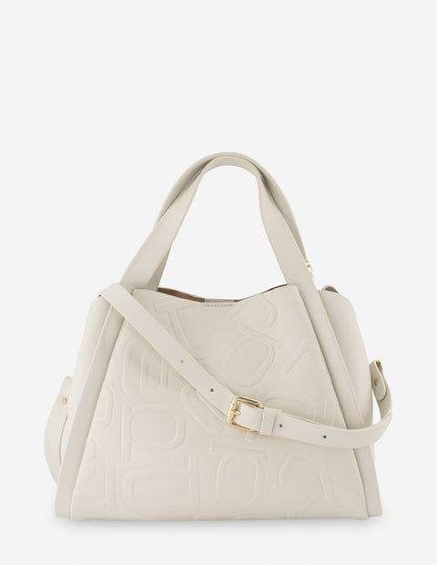 Bolso de hombro en piel color hueso con anagrama de letras Prada para mujer