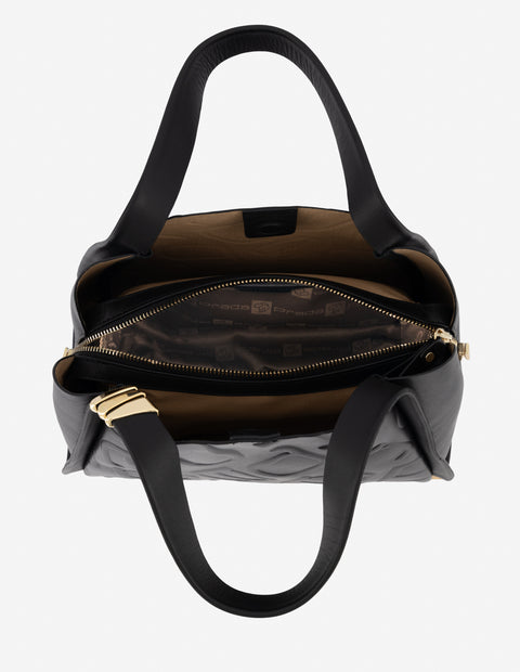 Bolso de hombro en piel color negro con anagrama de letras Prada para mujer