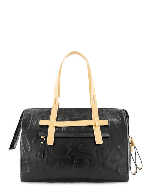 Bolso bowling con grabado angarama letras para en piel color negro para mujer