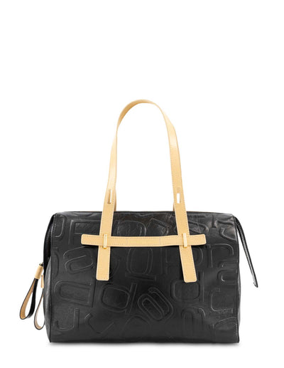 Bolso bowling con grabado angarama letras para en piel color negro para mujer