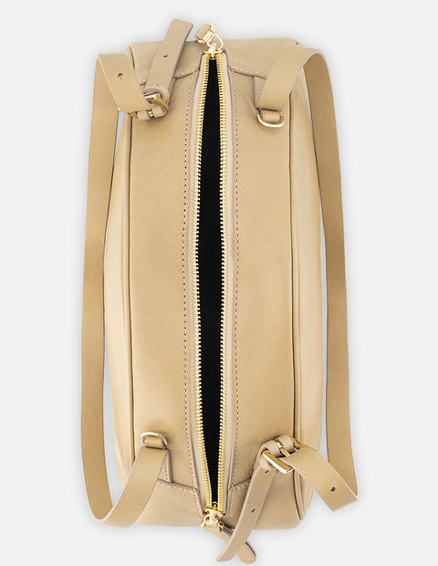 Bolso trapecio de piel color beige para mujer