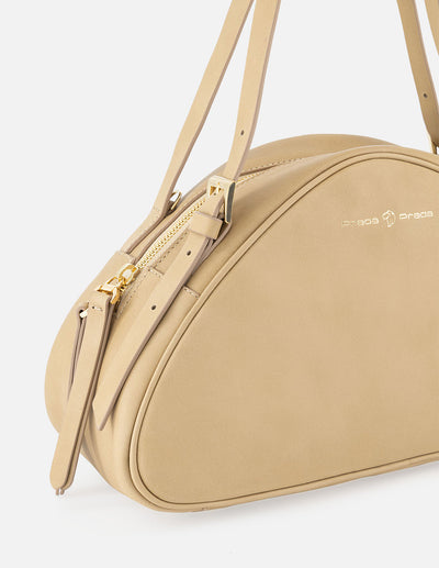 Bolso trapecio de piel color beige para mujer