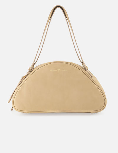 Bolso trapecio de piel color beige para mujer