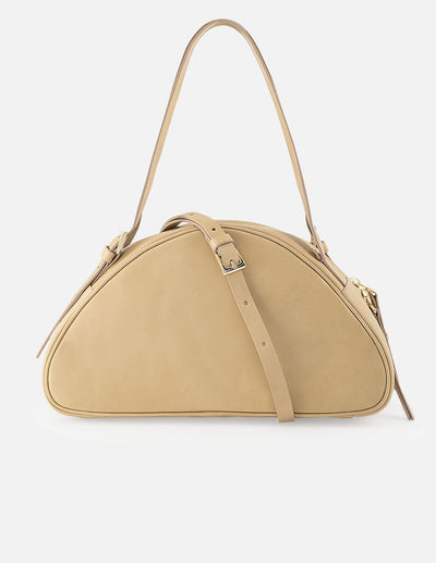 Bolso trapecio de piel color beige para mujer