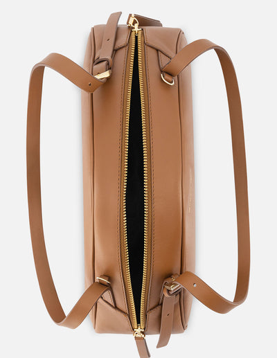 Bolso trapecio de piel color caoba para mujer