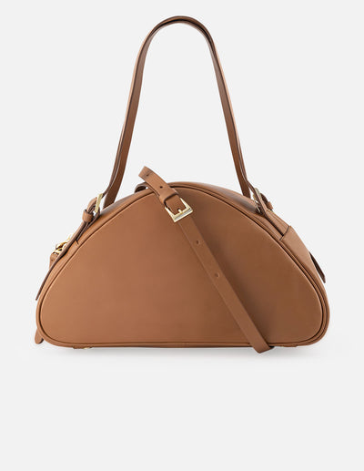 Bolso trapecio de piel color caoba para mujer