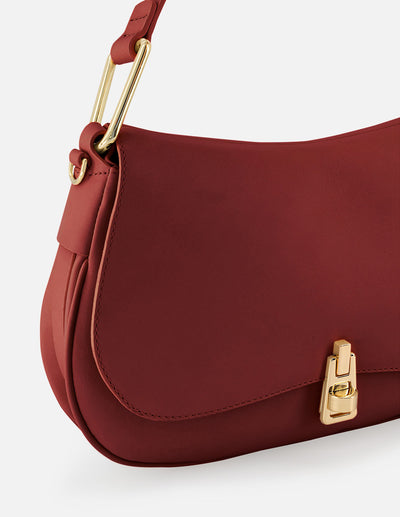 Bolso de hombro de piel color vino para mujer